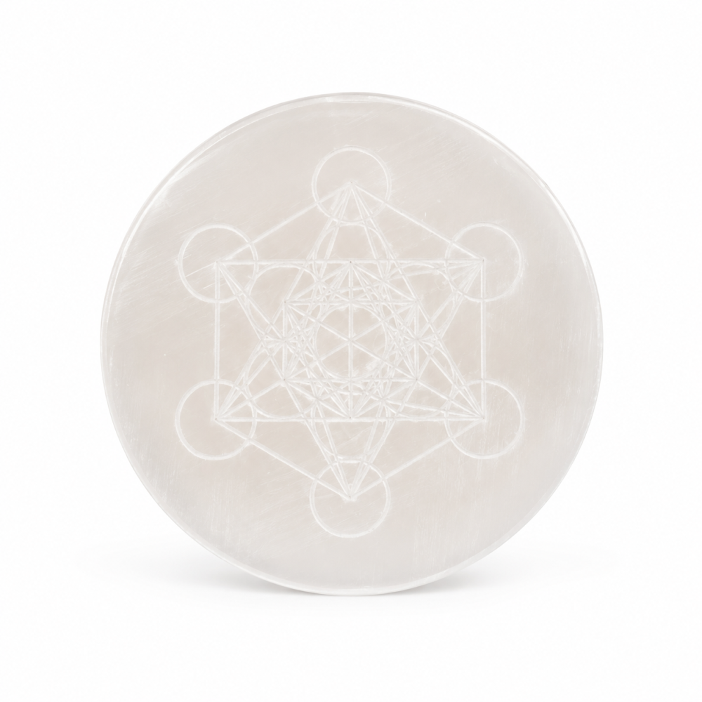 Placa din Selenit Natural cu Cubul lui Metatron – Purificare si Armonie Energetica [1]