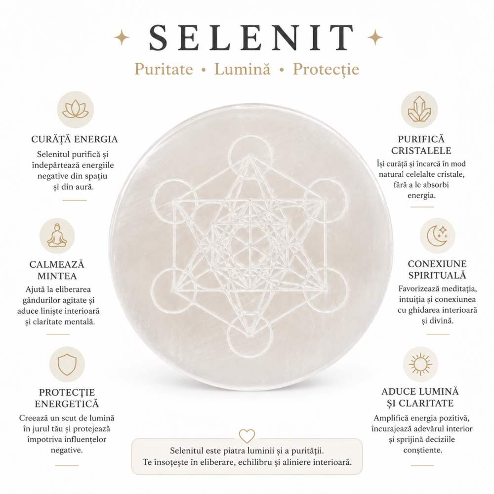 Placa din Selenit Natural cu Cubul lui Metatron – Purificare si Armonie Energetica [3]