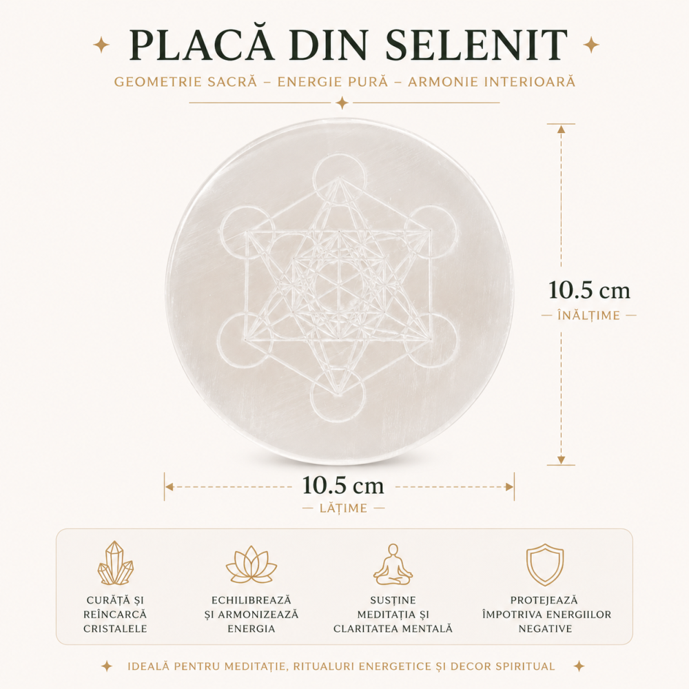 Placa din Selenit Natural cu Cubul lui Metatron – Purificare si Armonie Energetica [5]