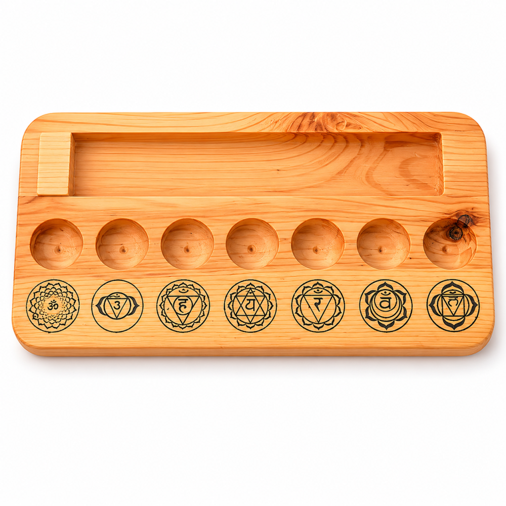 Set 7 Pietre Chakra cu Placa de Selenit si Suport din Lemn – Echilibru Energetic si Purificare [7]