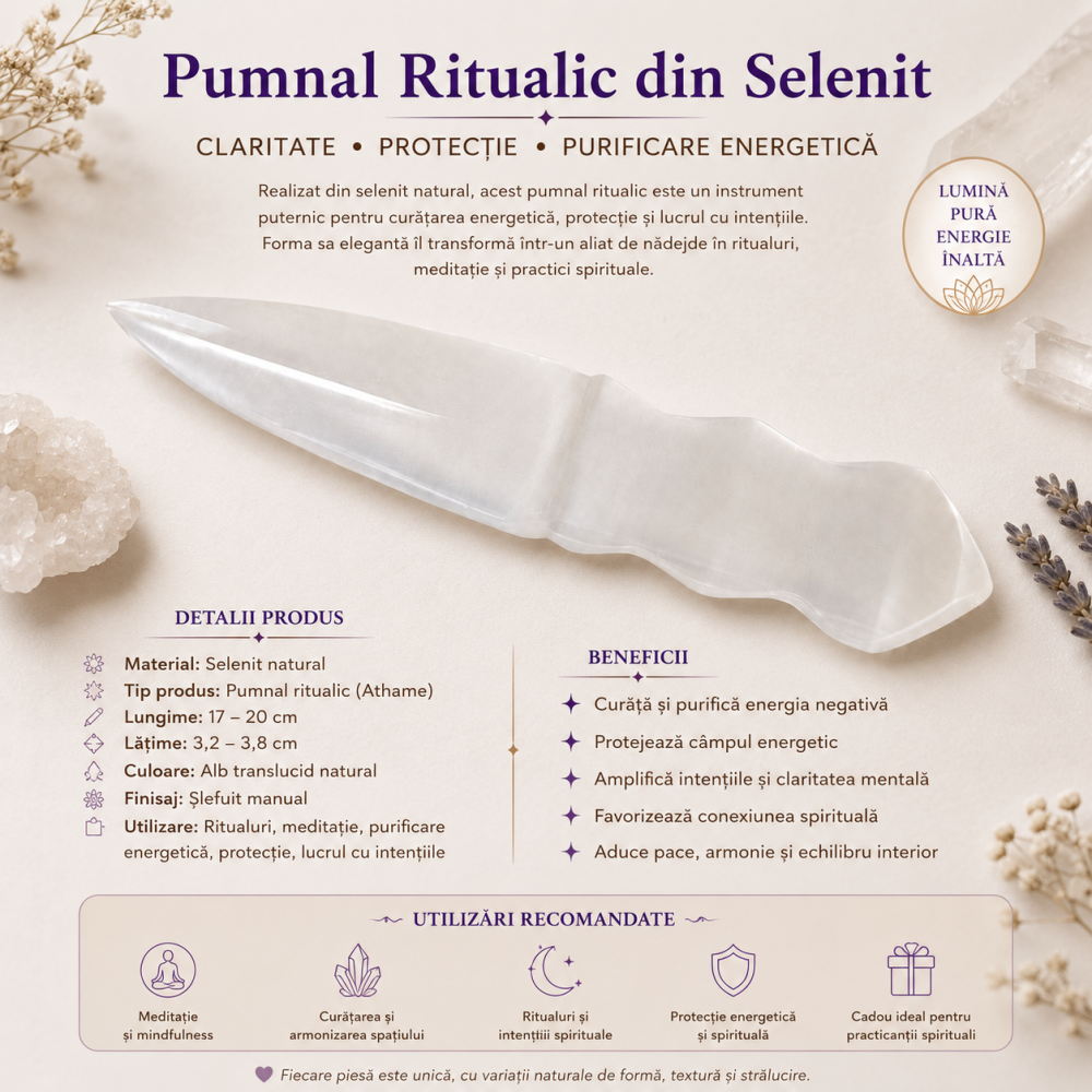Pumnal din Selenit Natural – Purificare, Claritate si Armonie Energetica [3]
