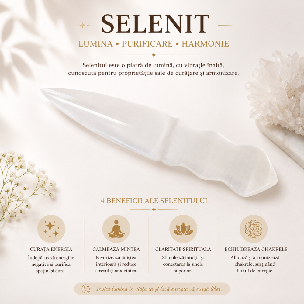 Pumnal din Selenit Natural – Purificare, Claritate si Armonie Energetica [5]