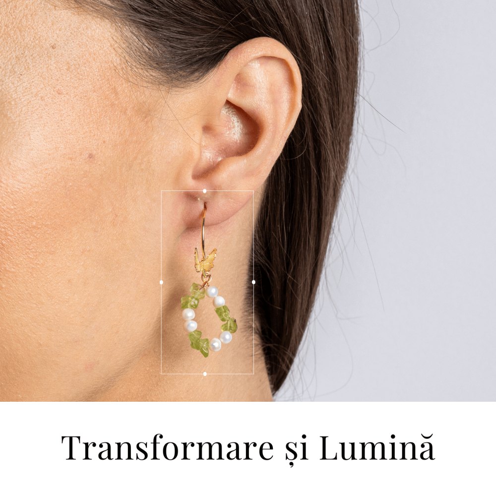 Transformare si Lumina – Cercei cu Peridot, Perle si Fluture [2]