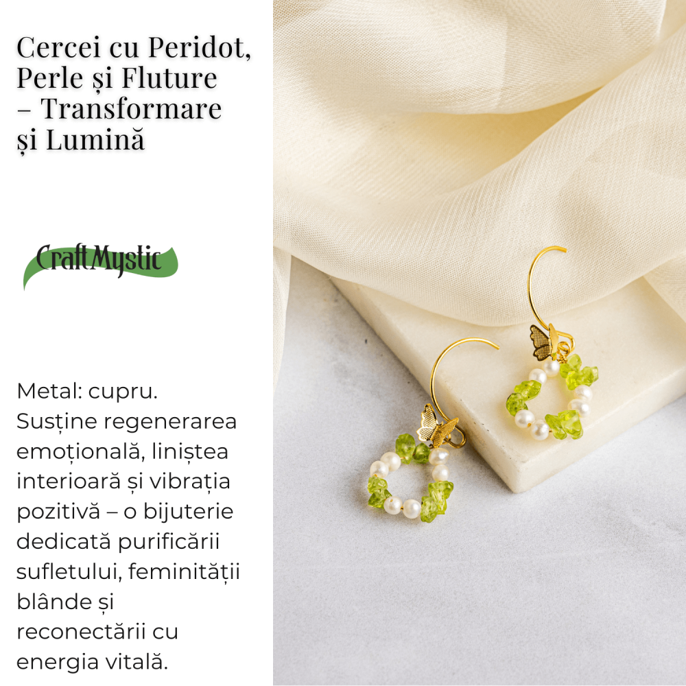 Transformare si Lumina – Cercei cu Peridot, Perle si Fluture [3]