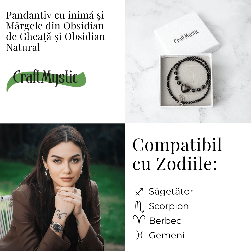 Protectie si Echilibru – Colier Inimă din Obsidian de Gheata si Obsidian Natural [4]