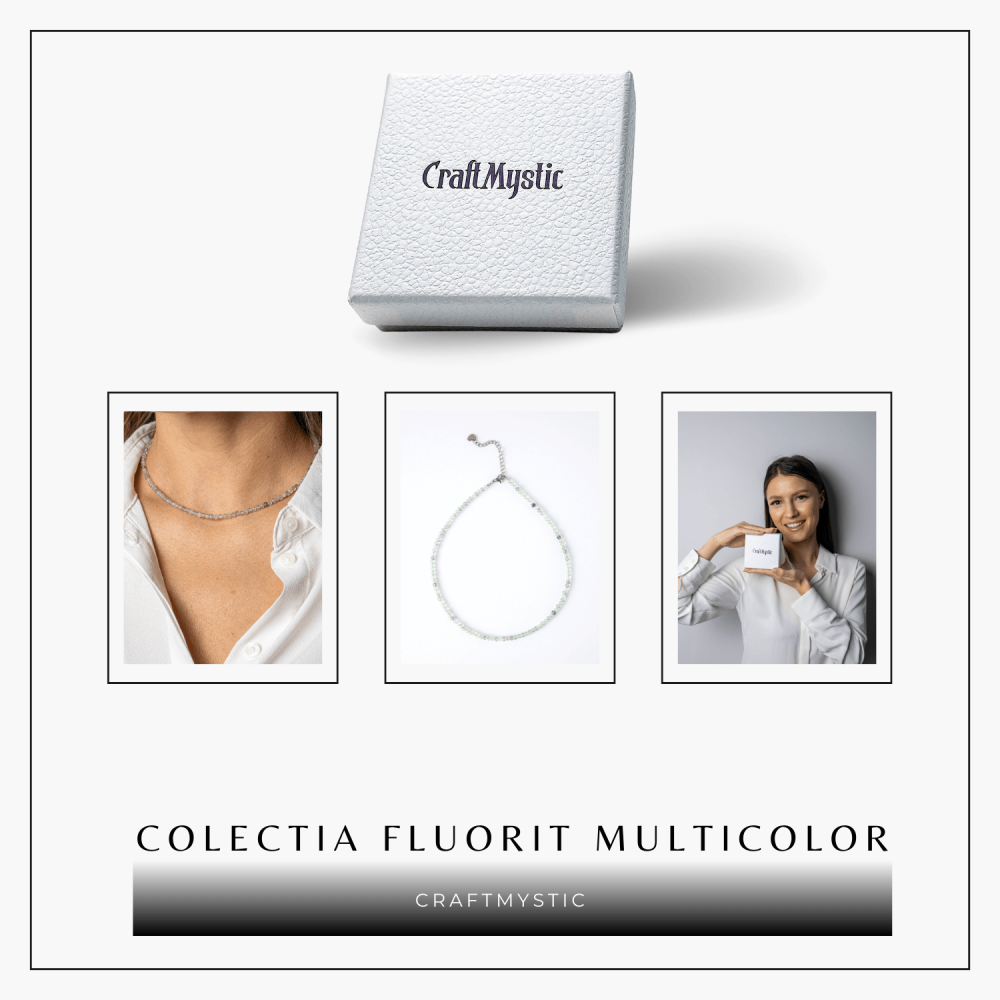 Claritate si Armonie – Choker din Otel Inoxidabil cu Fluorit Multicolor Natural Fatetat 3MM [8]