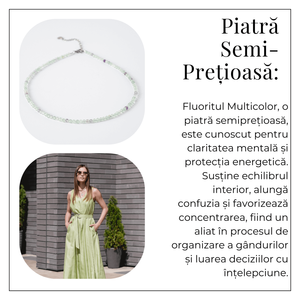 Claritate si Armonie – Choker din Otel Inoxidabil cu Fluorit Multicolor Natural Fatetat 3MM [6]