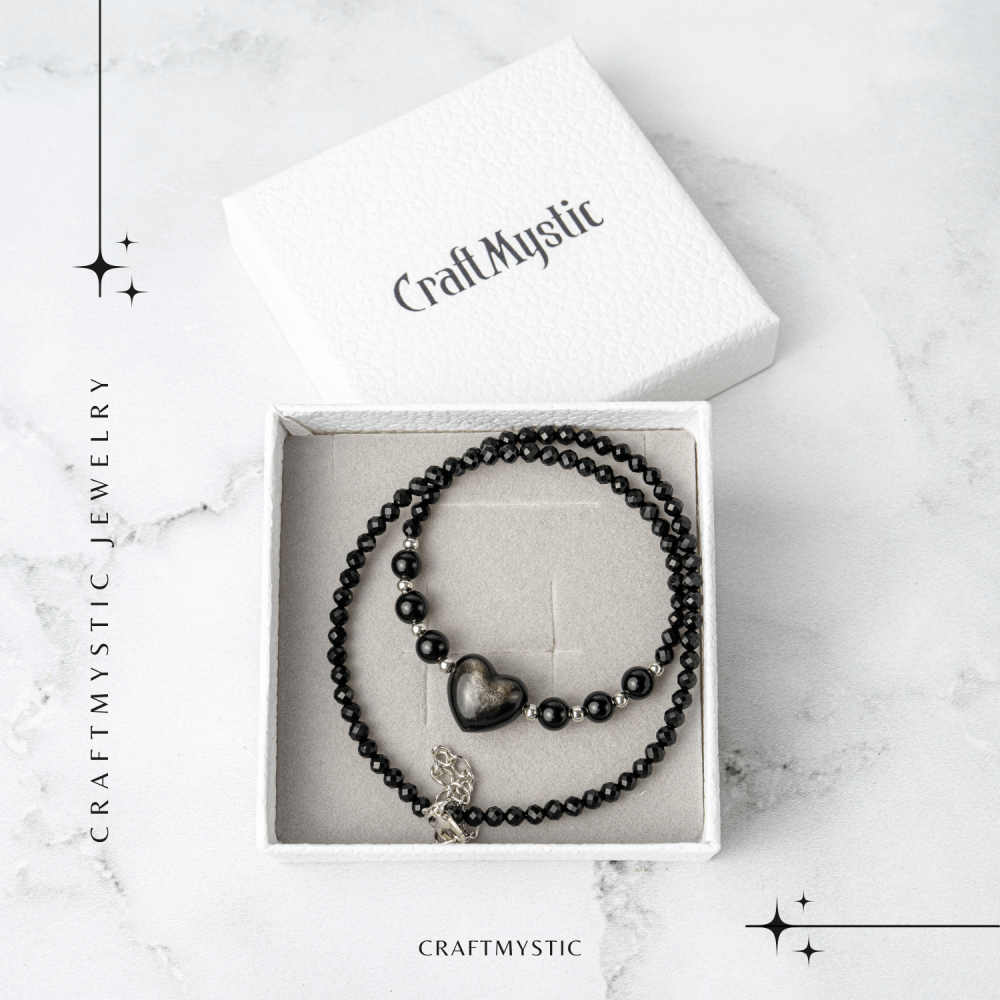 Protectie si Echilibru – Colier Inimă din Obsidian de Gheata si Obsidian Natural [7]