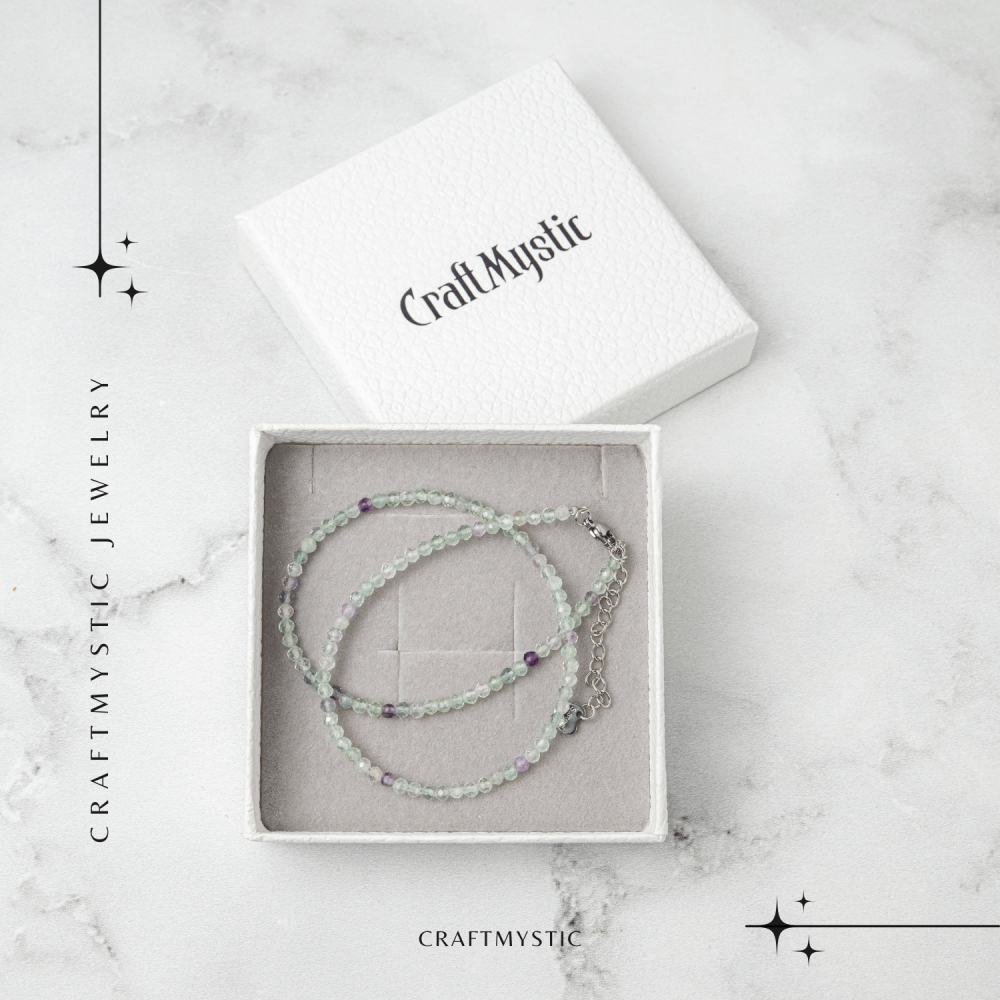 Claritate si Armonie – Choker din Otel Inoxidabil cu Fluorit Multicolor Natural Fatetat 3MM [7]