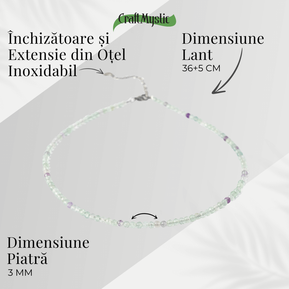 Claritate si Armonie – Choker din Otel Inoxidabil cu Fluorit Multicolor Natural Fatetat 3MM [5]