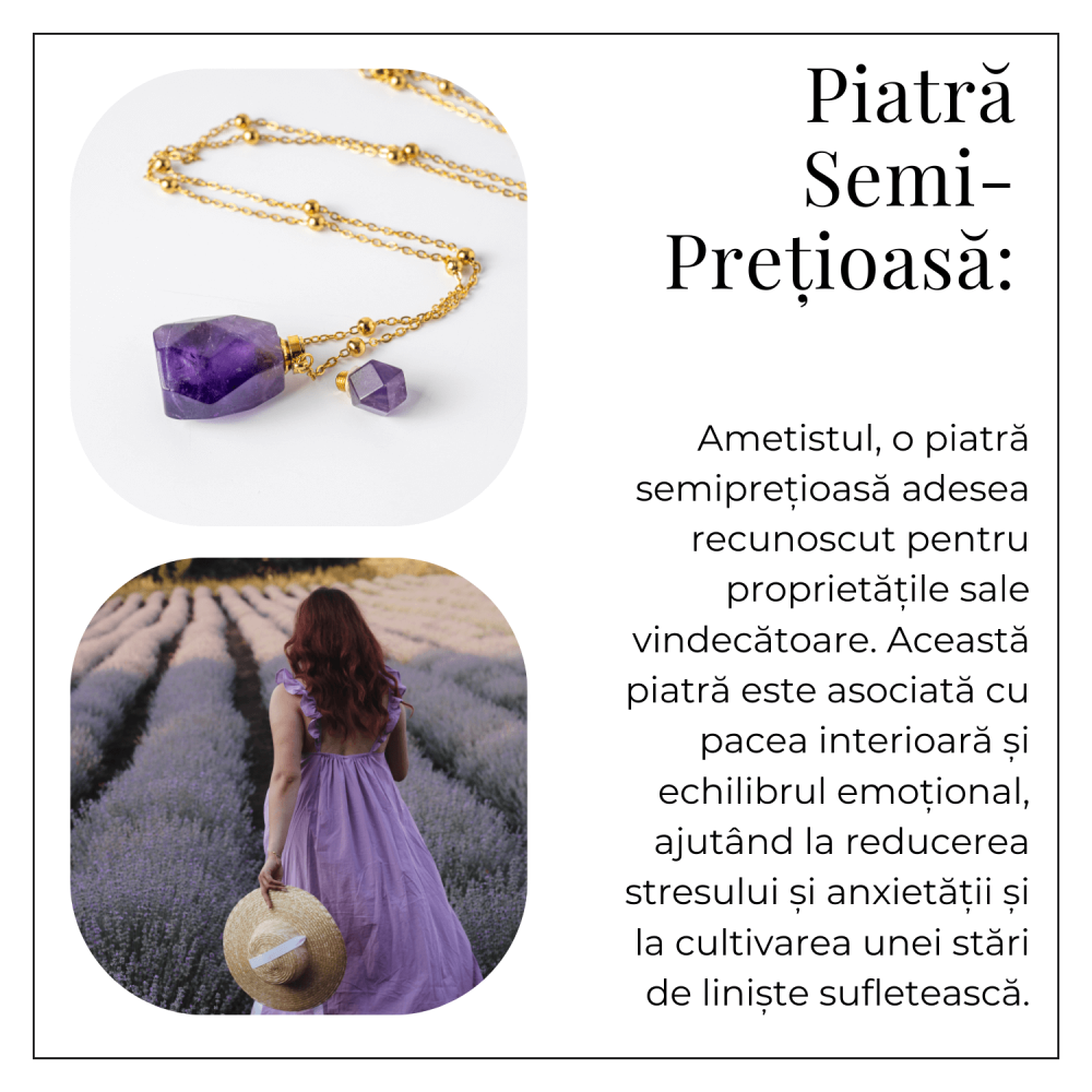 Claritate si Protectie – Colier Sticluta din Ametist Natural Fatetat, lant din Cupru Placat Auriu [6]