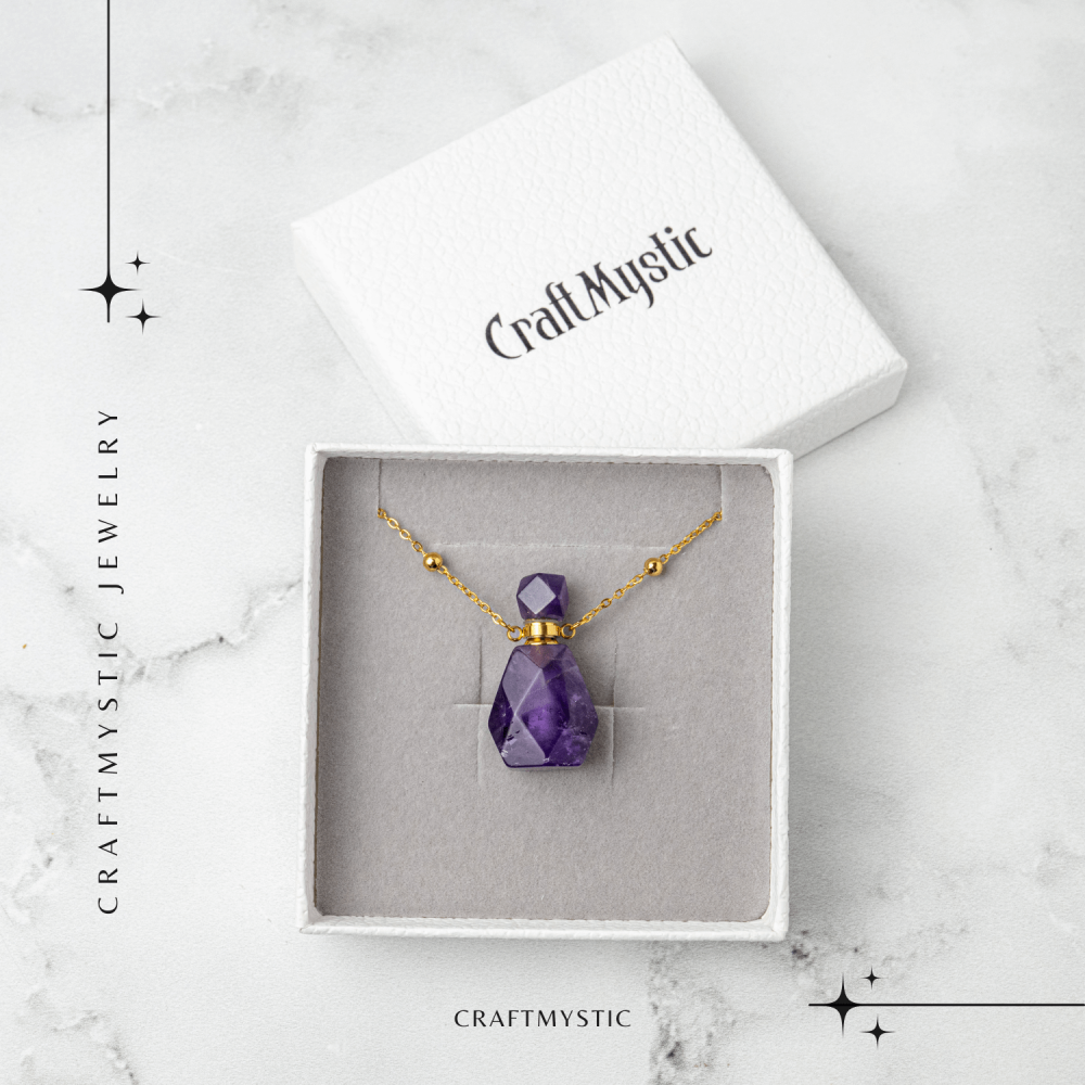 Claritate si Protectie – Colier Sticluta din Ametist Natural Fatetat, lant din Cupru Placat Auriu [7]