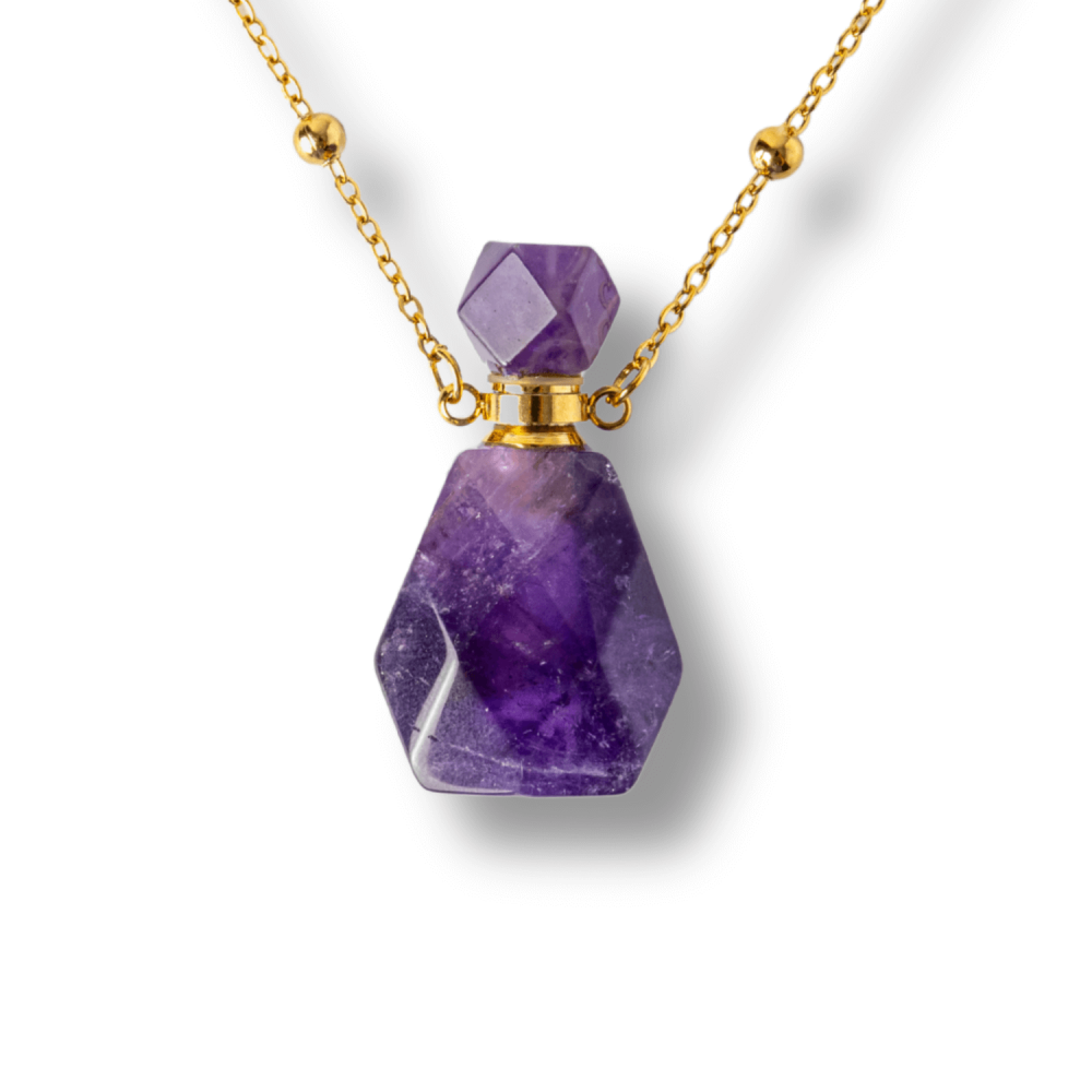 Claritate si Protectie – Colier Sticluta din Ametist Natural Fatetat, lant din Cupru Placat Auriu [1]