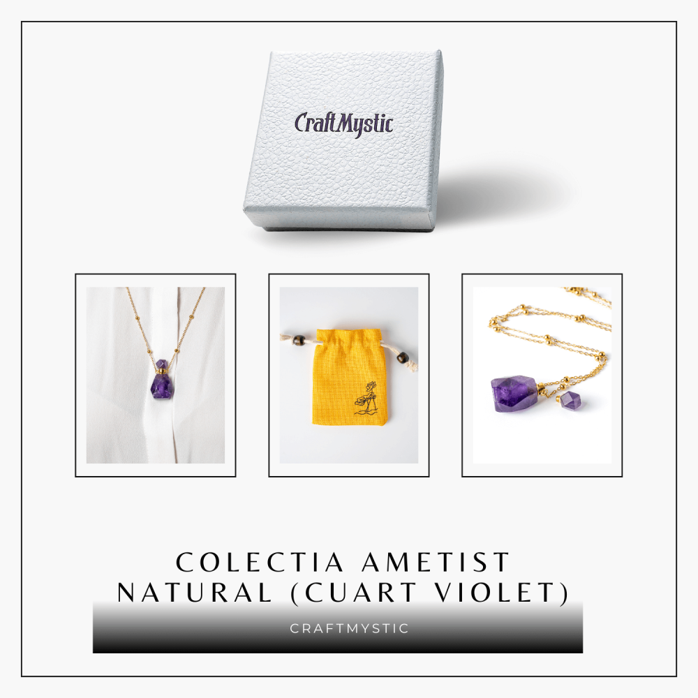 Claritate si Protectie – Colier Sticluta din Ametist Natural Fatetat, lant din Cupru Placat Auriu [8]