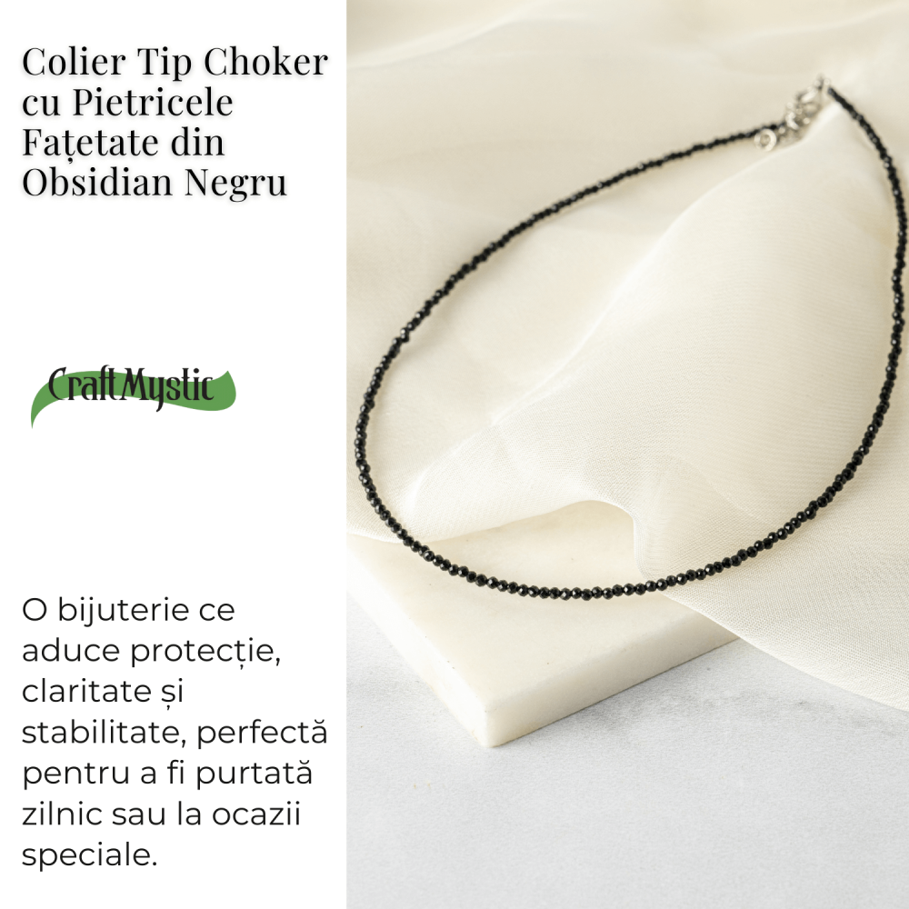 Protectie si Claritate – Choker din Otel Inoxidabil cu Obsidian Natural Fatetat [3]