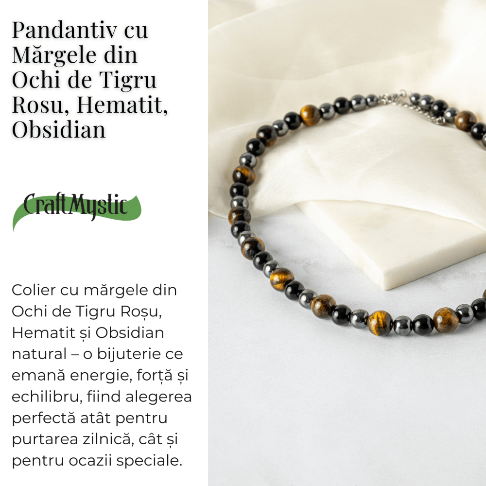 Putere si Protectie – Colier cu Ochi de Tigru, Hematit si Obsidian pe Lant din Otel Inoxidabil [3]