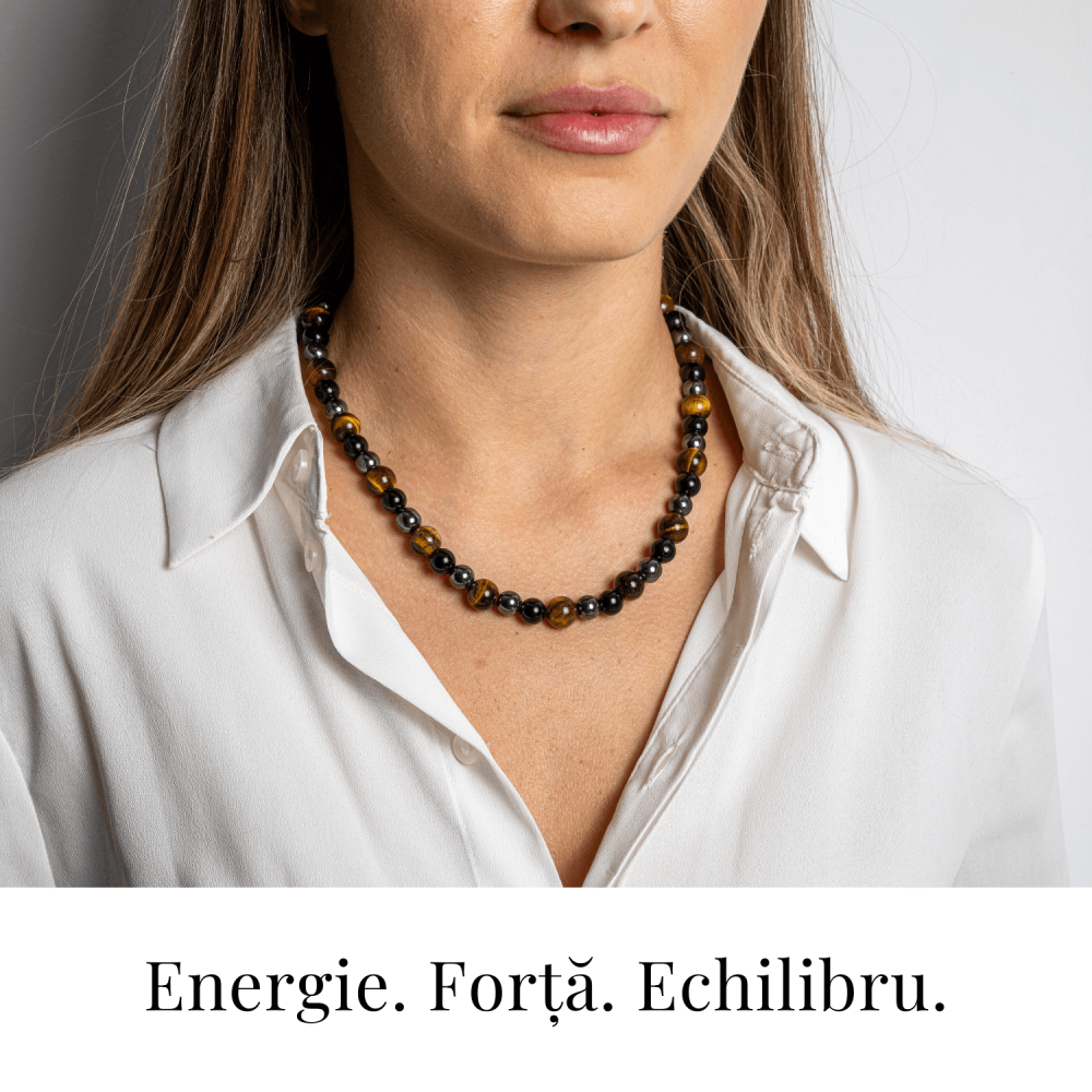 Putere si Protectie – Colier cu Ochi de Tigru, Hematit si Obsidian pe Lant din Otel Inoxidabil [2]