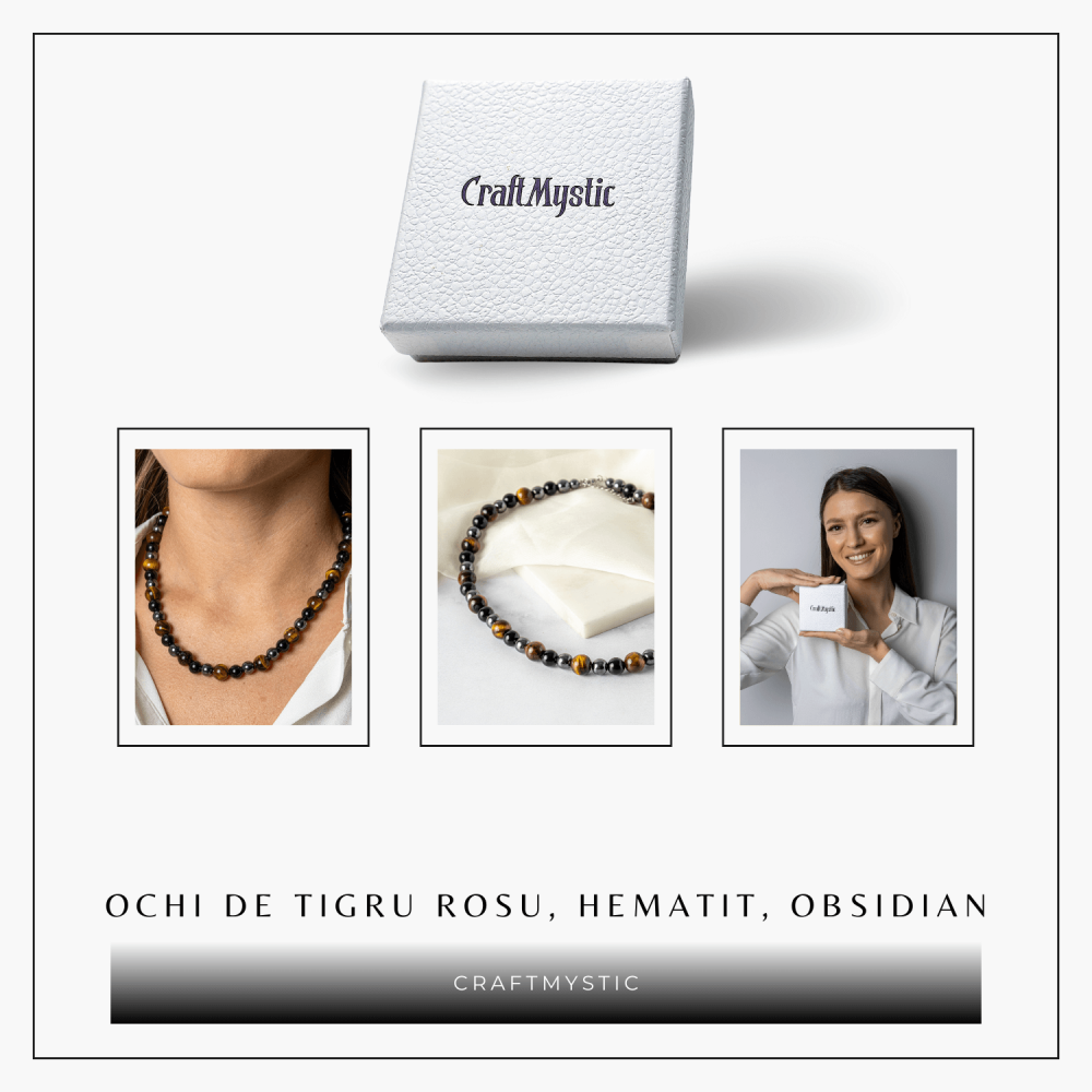 Putere si Protectie – Colier cu Ochi de Tigru, Hematit si Obsidian pe Lant din Otel Inoxidabil [8]