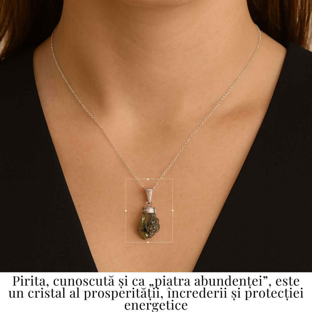 Colier Argint 925 cu Piatra Naturala de Pirita Bruta – Protectie si Energie Abundenta [2]