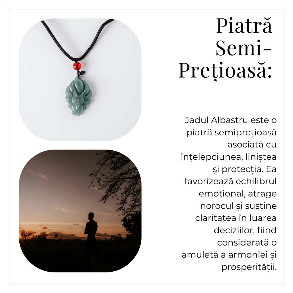 Farmec si Protectie – Colier Vulpe cu Noua Cozi din Jad Albastru de Guatemala [6]