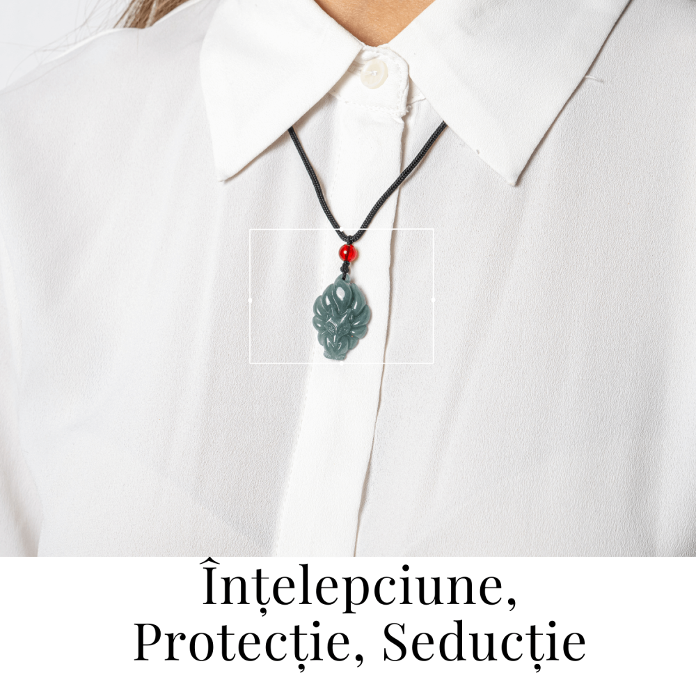 Farmec si Protectie – Colier Vulpe cu Noua Cozi din Jad Albastru de Guatemala [2]