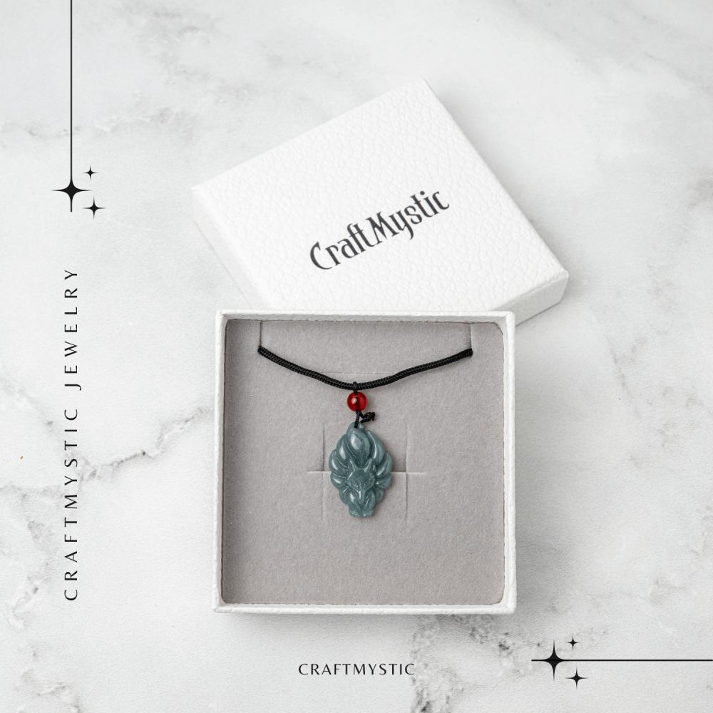 Farmec si Protectie – Colier Vulpe cu Noua Cozi din Jad Albastru de Guatemala [7]