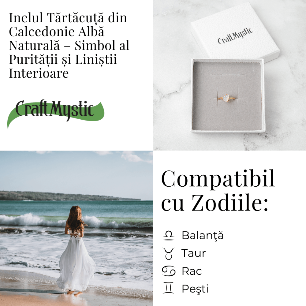 Inel Tartaruta cu Calcedonie Alba Naturala si Cupru – Simbol al Puritatii si Linistii Interioare [4]