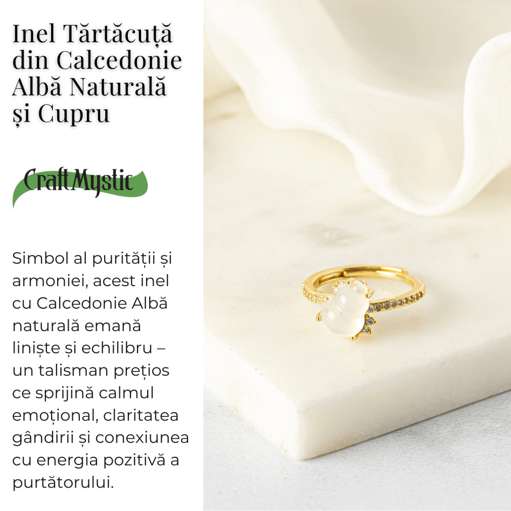 Inel Tartaruta cu Calcedonie Alba Naturala si Cupru – Simbol al Puritatii si Linistii Interioare [3]