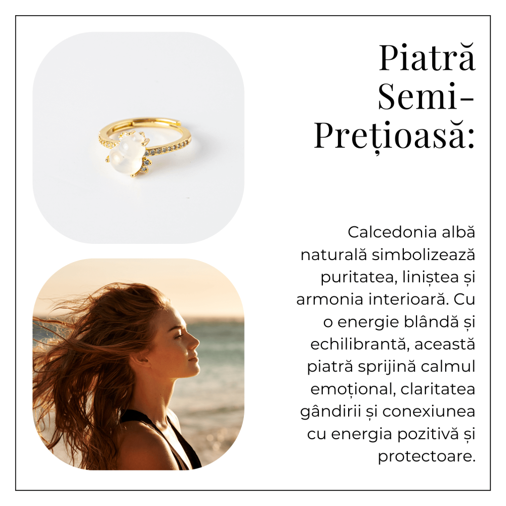 Inel Tartaruta cu Calcedonie Alba Naturala si Cupru – Simbol al Puritatii si Linistii Interioare [6]