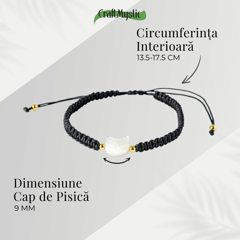 Energie Pozitiva si Puritate – Bratara cu Charm Pisica din Scoica Naturala Alba [4]