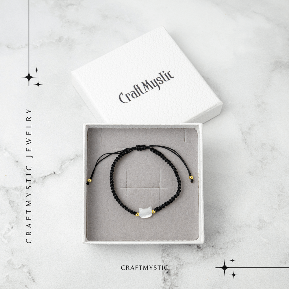 Energie Pozitiva si Puritate – Bratara cu Charm Pisica din Scoica Naturala Alba [7]