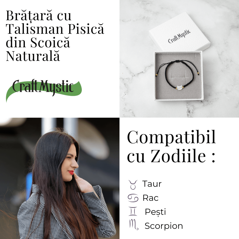 Energie Pozitiva si Puritate – Bratara cu Charm Pisica din Scoica Naturala Alba [5]