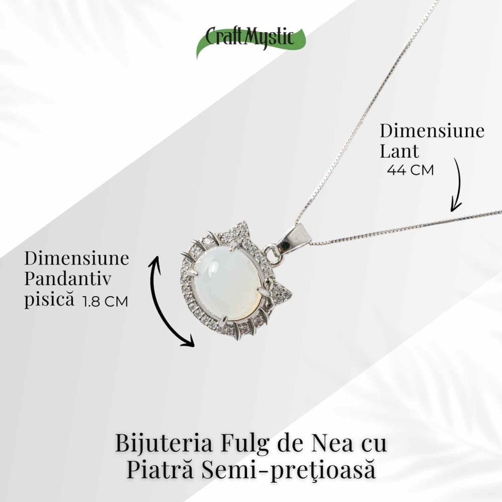 Puritate si Armonie –Colier pisica din calcedonie alba naturala cu lant din argint 925 [4]
