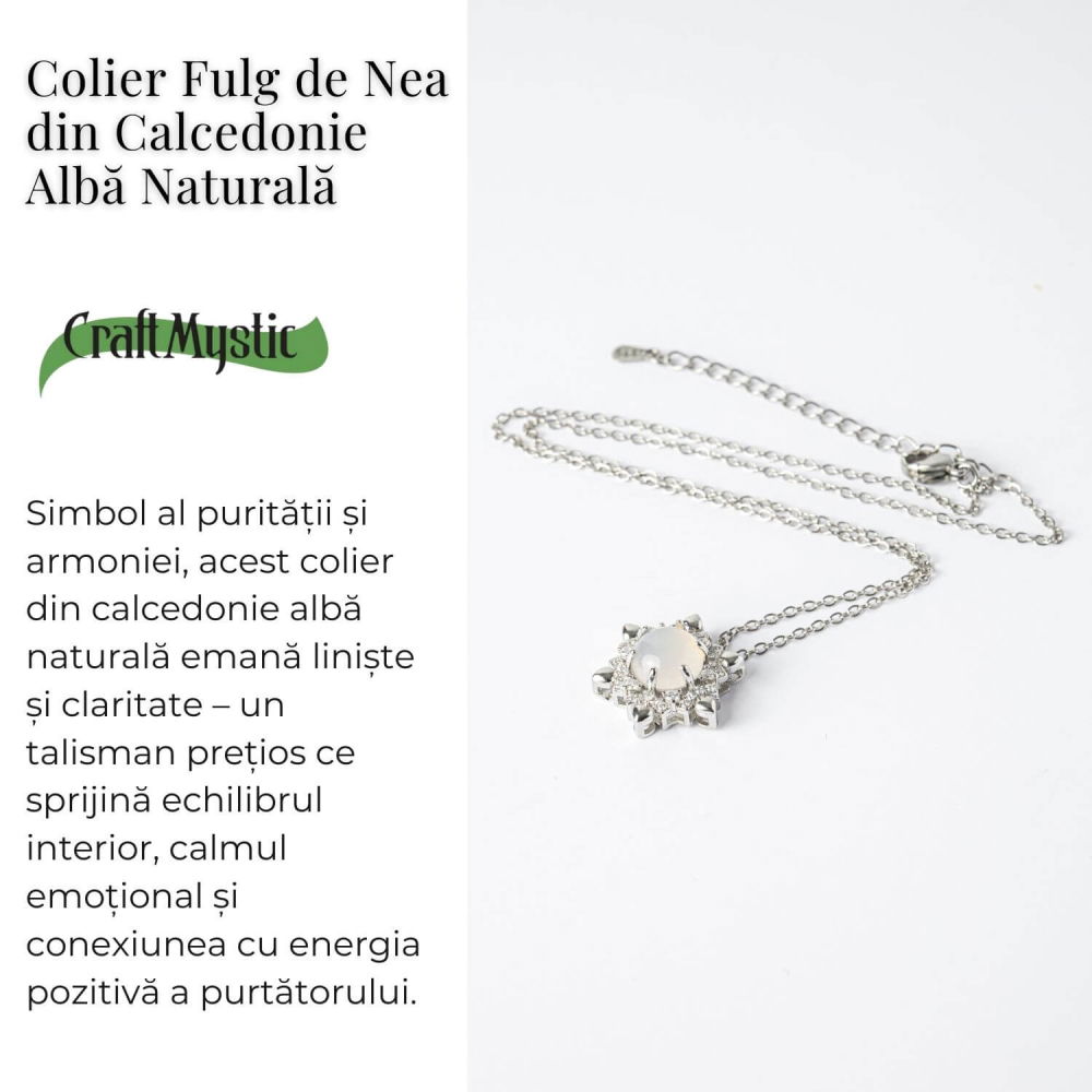 Puritate si Liniste – Colier Fulgi de Nea din Otel Inoxidabil cu Calcedonie Alba Naturala [3]