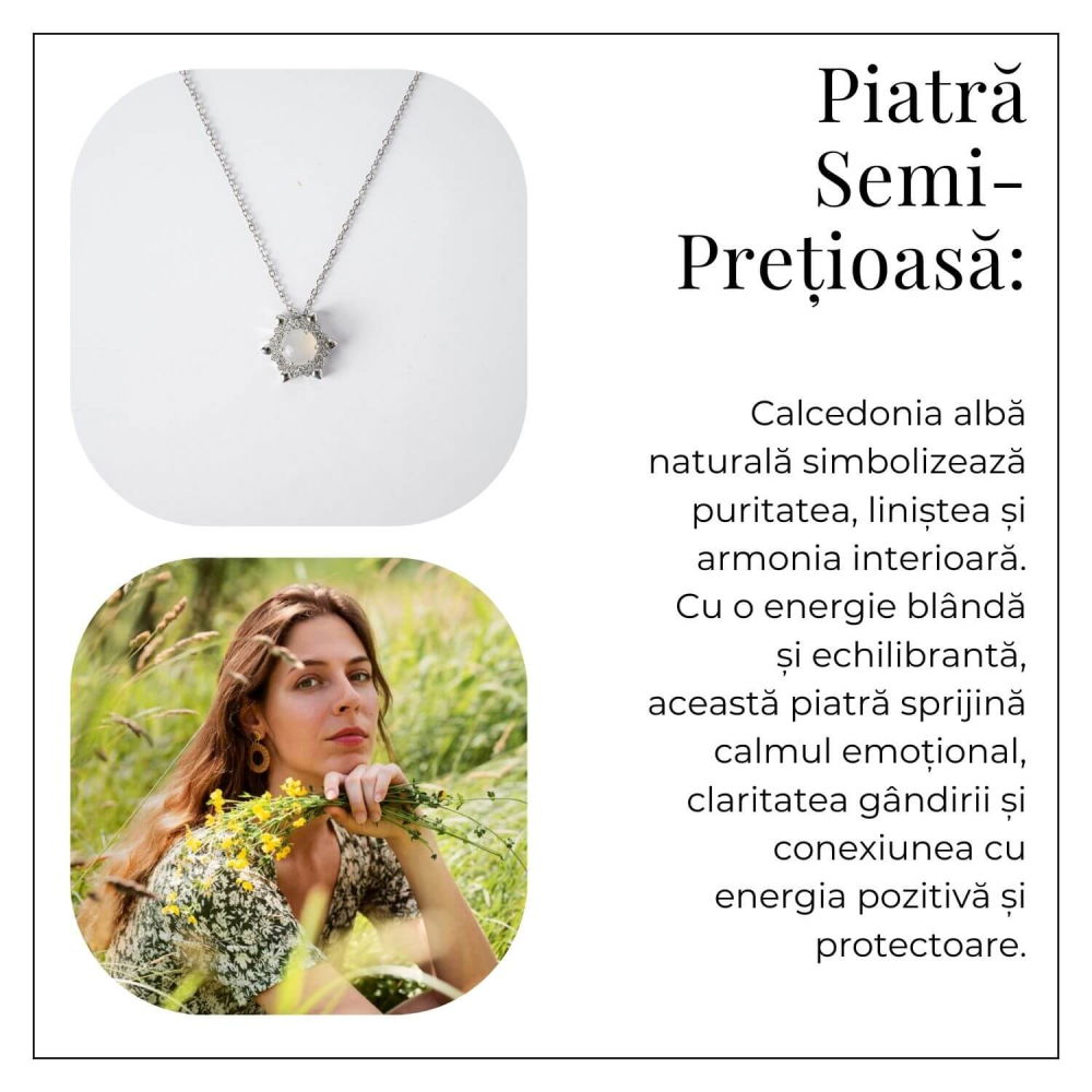 Puritate si Liniste – Colier Fulgi de Nea din Otel Inoxidabil cu Calcedonie Alba Naturala [6]