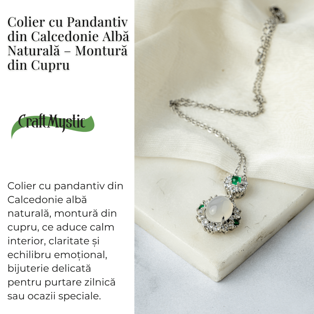 Colier cu Calcedonie Alba si Accente Verzi – Claritate si Echilibru Emotional [3]