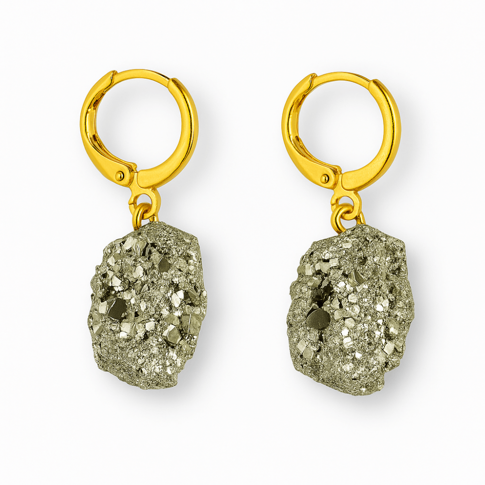 Putere in forma pura – Cercei cu piatra Pirita si montura aurie [1]