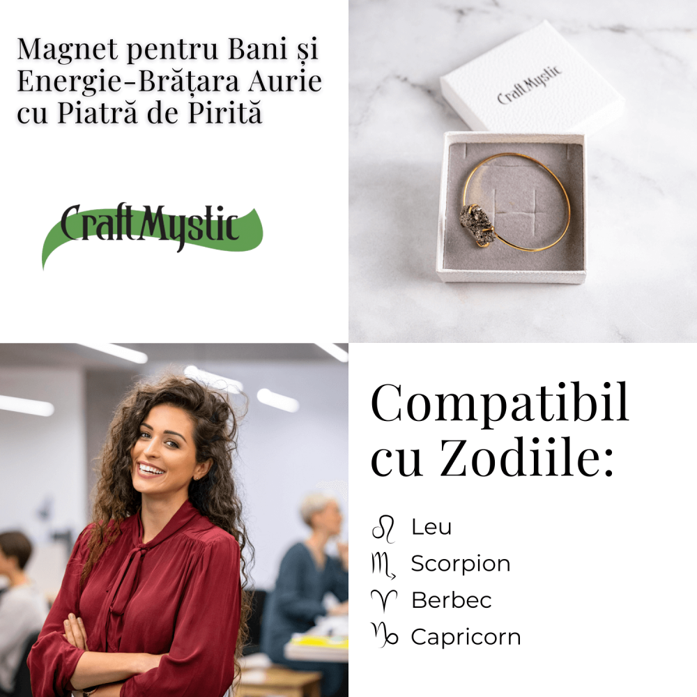 Magnet pentru bani si energie – Bratara aurie cu piatra de pirita [5]