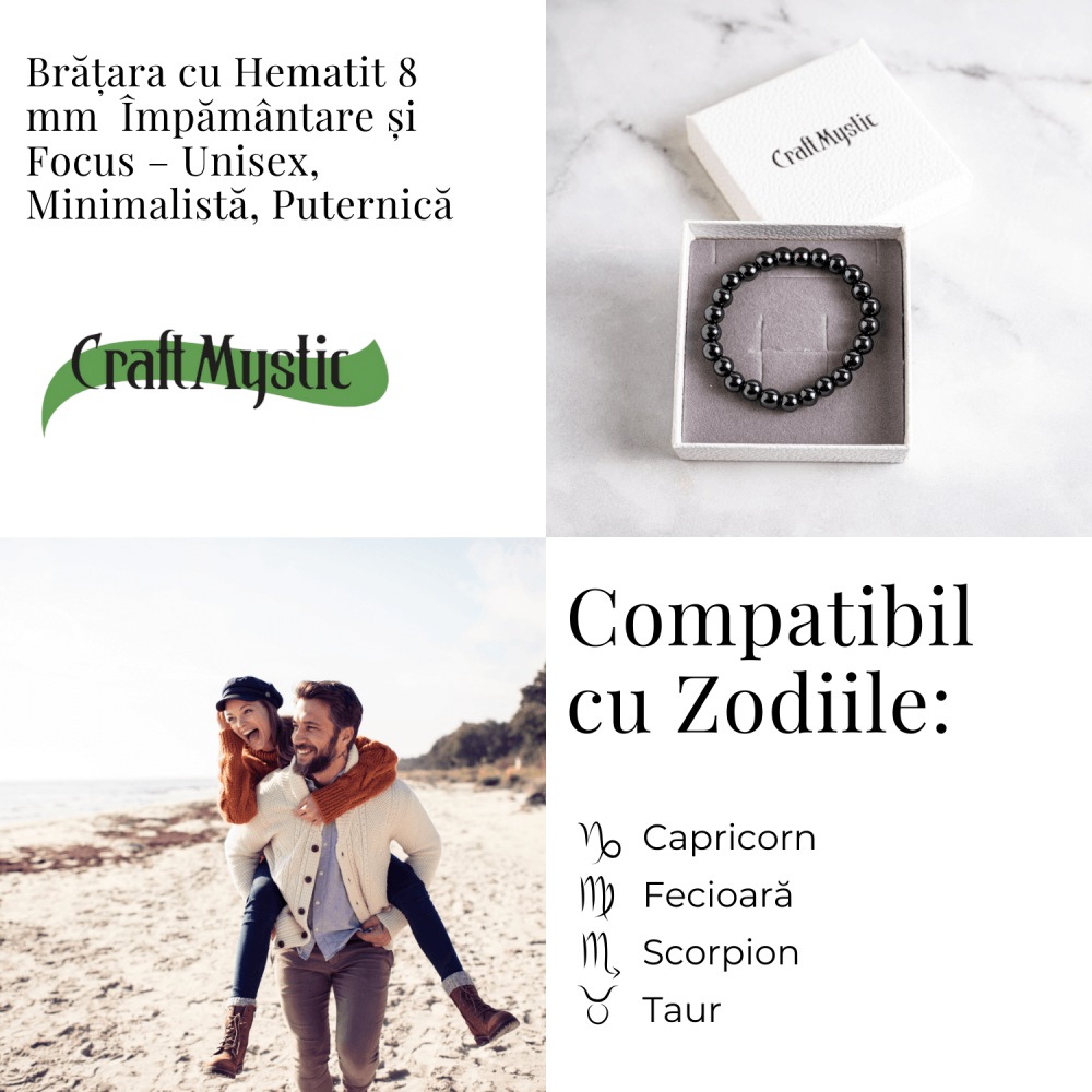 Bratara cu Hematit 8 mm Impamantare si Focus – Unisex, minimalista, puternica [5]