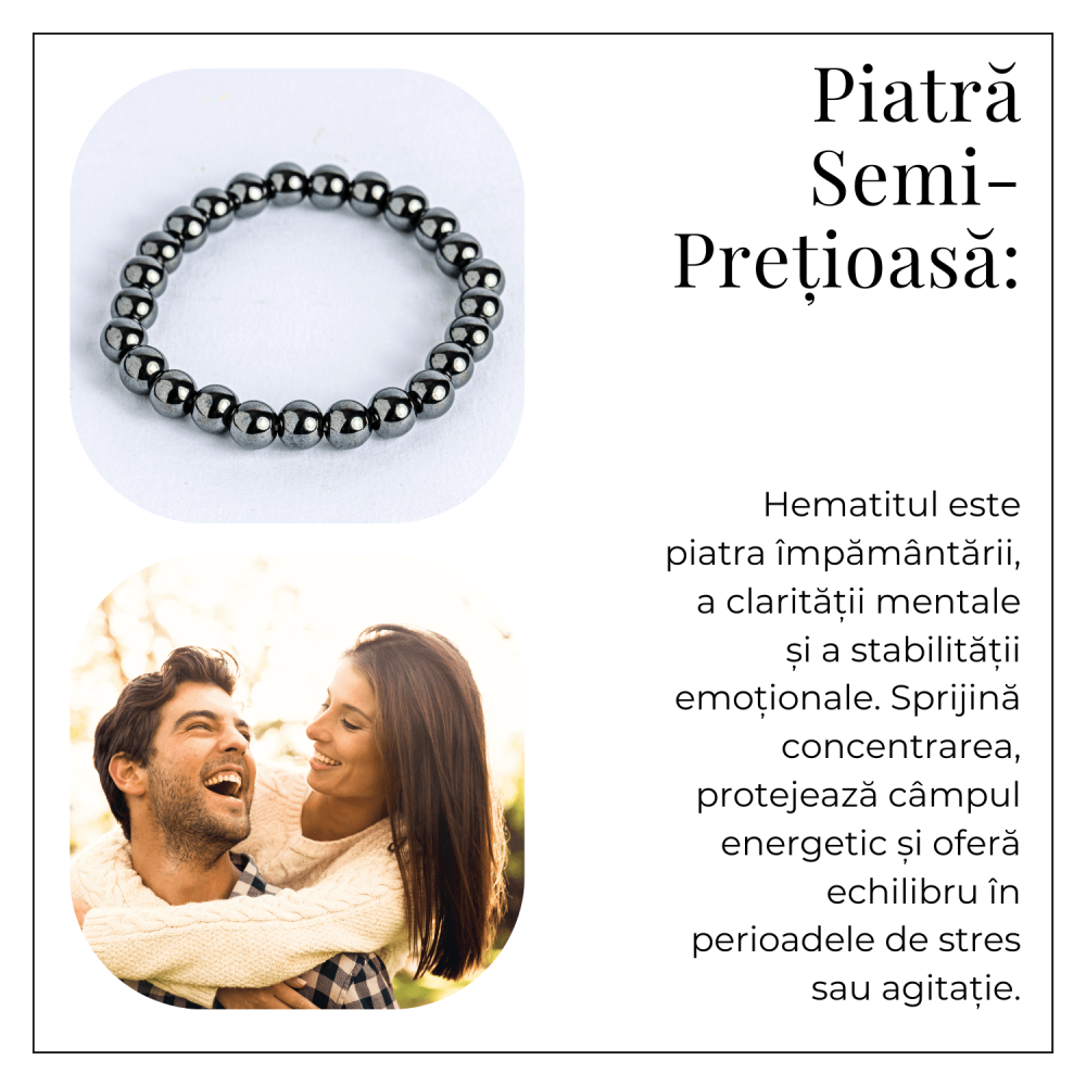 Bratara cu Hematit 8 mm Impamantare si Focus – Unisex, minimalista, puternica [6]