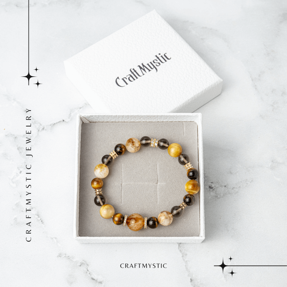 Energie si Abundenta – Bratara din Ochi de Tigru Auriu, Ochi de Tigru, Citrin si Cuart Fumuriu Natural [8]