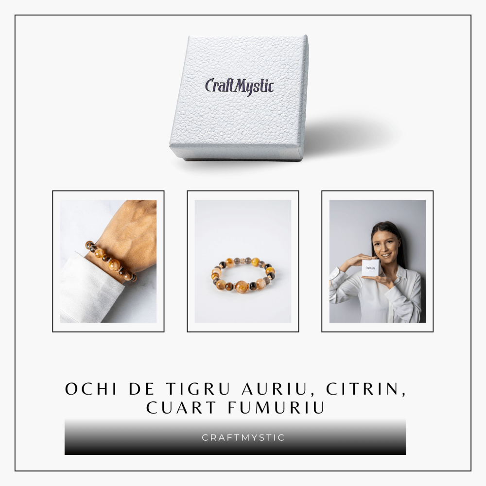 Energie si Abundenta – Bratara din Ochi de Tigru Auriu, Ochi de Tigru, Citrin si Cuart Fumuriu Natural [7]