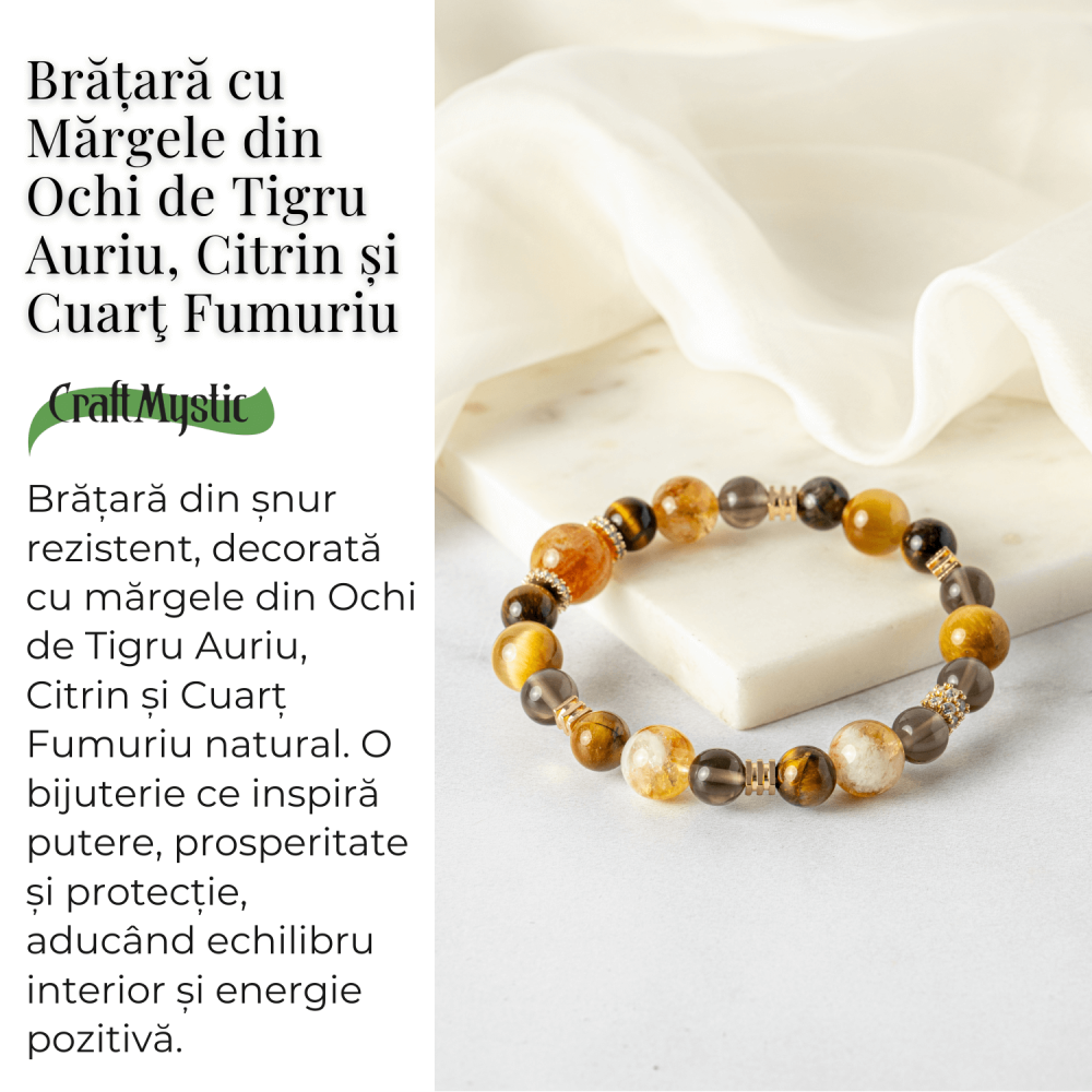 Energie si Abundenta – Bratara din Ochi de Tigru Auriu, Ochi de Tigru, Citrin si Cuart Fumuriu Natural [3]