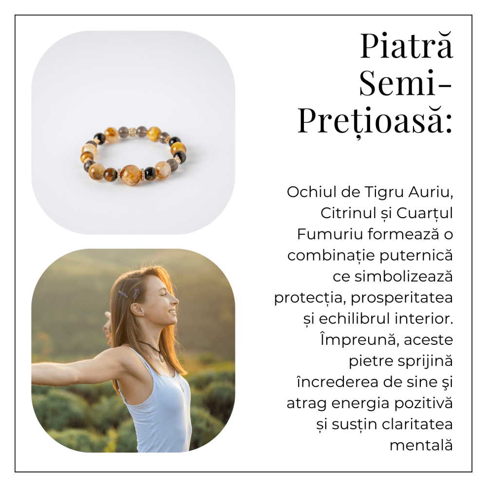 Energie si Abundenta – Bratara din Ochi de Tigru Auriu, Ochi de Tigru, Citrin si Cuart Fumuriu Natural [6]