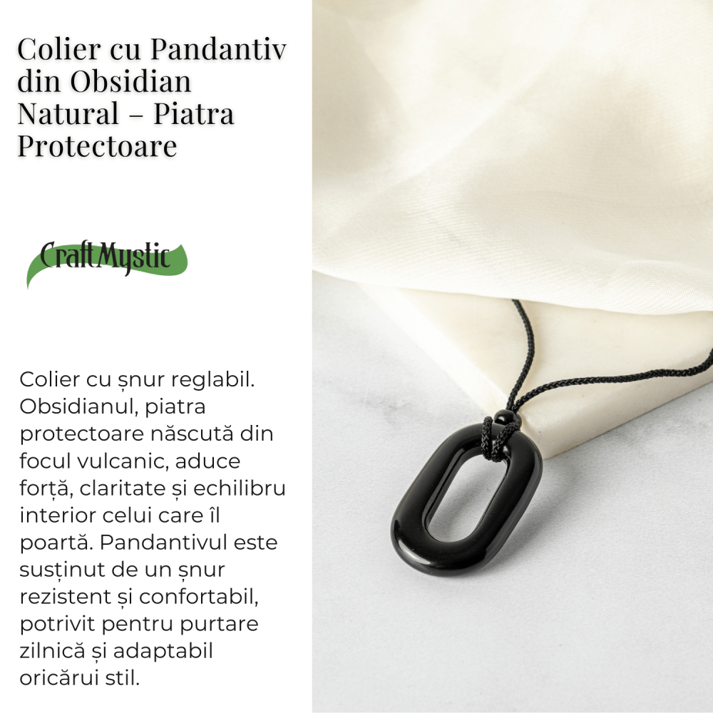 Colier cu Pandantiv Oval din Obsidian Natural – Piatra Protectoare [3]