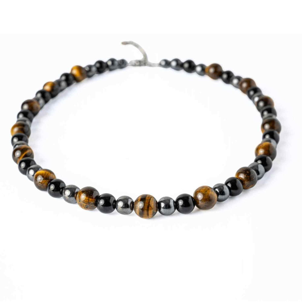 Putere si Protectie – Colier cu Ochi de Tigru, Hematit si Obsidian pe Lant din Otel Inoxidabil [1]