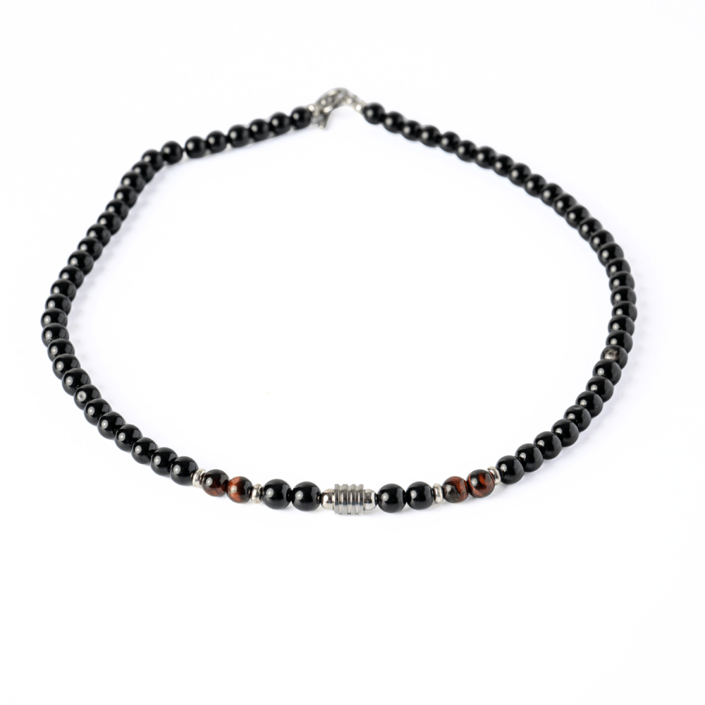 Energie si Protectie – Colier cu Ochi de Tigru Rosu si Obsidian pe Lant din Otel Inoxidabil [1]