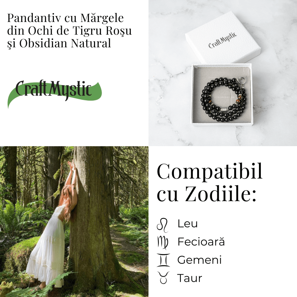 Energie si Protectie – Colier cu Ochi de Tigru Rosu si Obsidian pe Lant din Otel Inoxidabil [5]