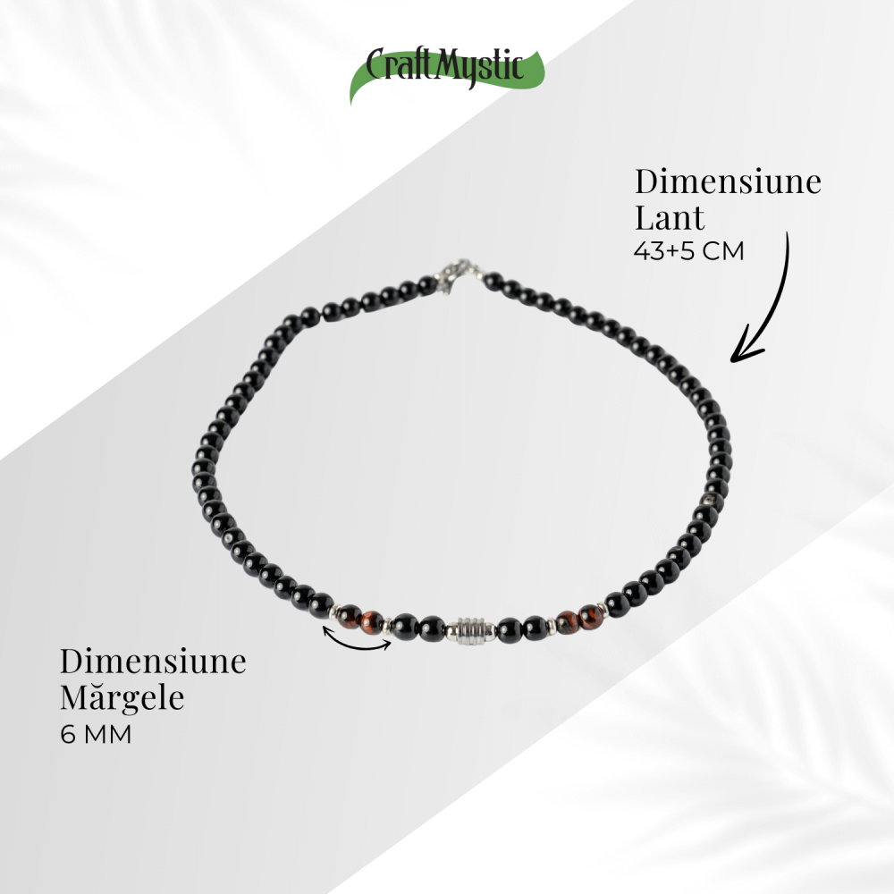 Energie si Protectie – Colier cu Ochi de Tigru Rosu si Obsidian pe Lant din Otel Inoxidabil [4]