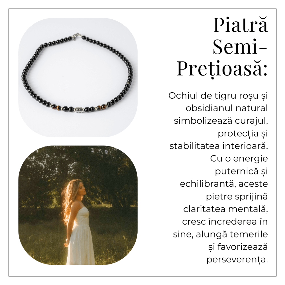 Energie si Protectie – Colier cu Ochi de Tigru Rosu si Obsidian pe Lant din Otel Inoxidabil [6]